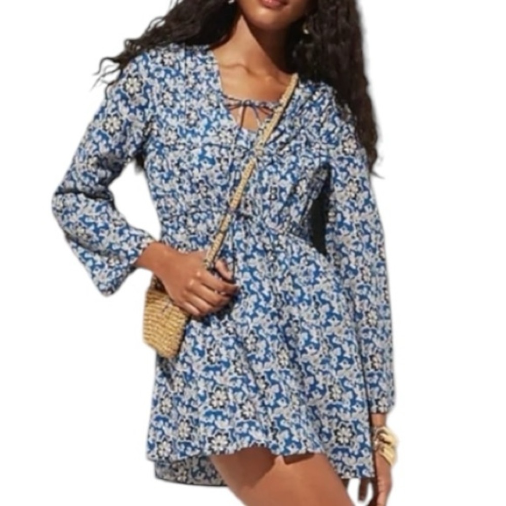 NWT J.โ Crew Tiered Tie Front Beach Dress Cobalt Floral Cotton Voile XS